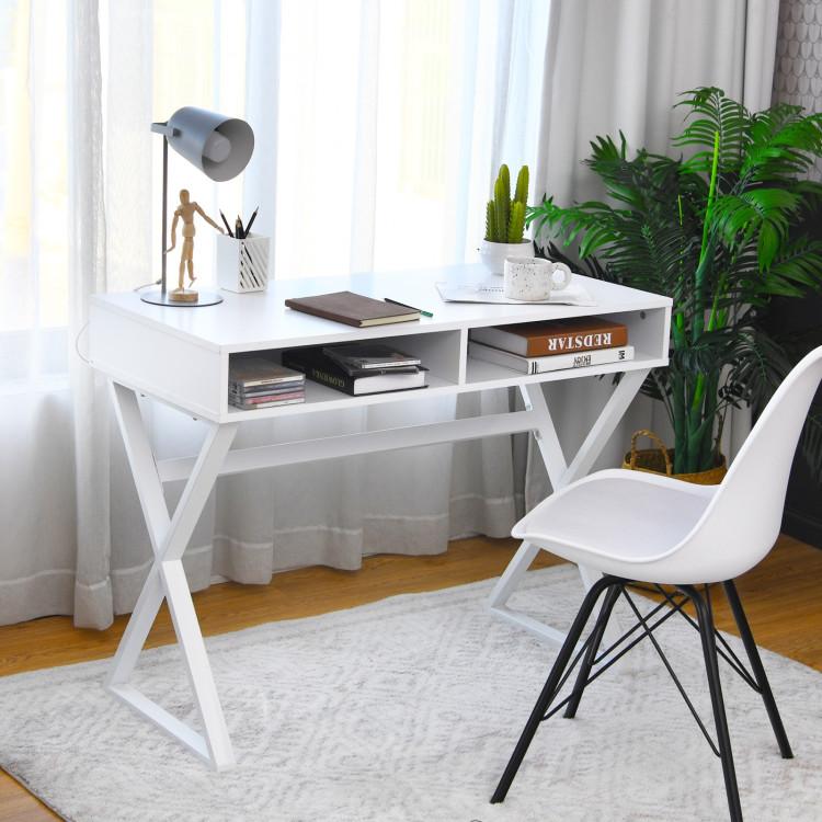 Office Desks |  Modern Computer Desk Makeup Vanity Table with 2 Storage Compartments White Home Office Office Desks