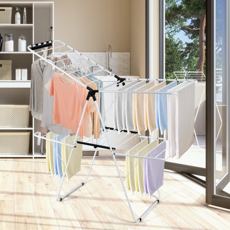 Bathroom |  2-Level Foldable Clothes Drying Rack with Adjustable Gullwing White, Black Bathroom Bathroom