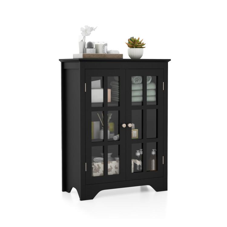 Bathroom |  Freestanding Display Storage Cabinet with 2 Glass Doors and Adjustable Shelves Black Bathroom Bathroom