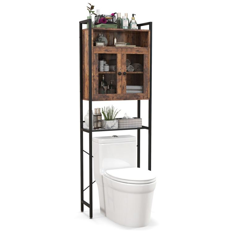 Bathroom |  Over-The-Toilet Storage Cabinet with Heavy-Duty Metal Frame 2-door Freestanding Rustic Brown Bathroom Bathroom