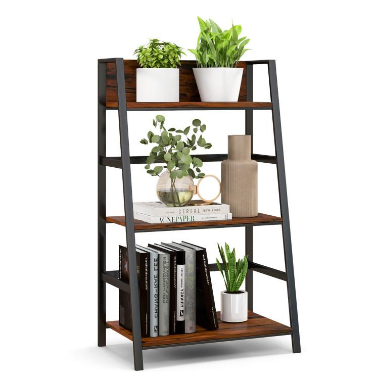 Bookcases |  3-Tier Ladder Industrial Bookshelf with Metal Frame Rustic Brown Bookcases Bookcases