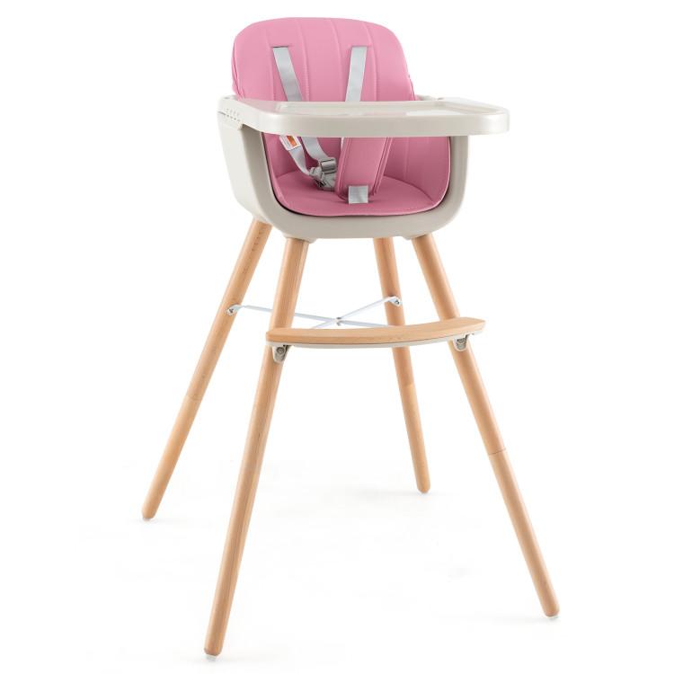 Nursery Furniture |  3-in-1 Convertible Wooden High Chair with Cushion Pink Furniture Nursery Furniture