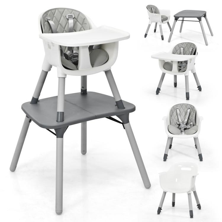 Nursery Furniture |  4-in-1 Baby Convertible Toddler Table Chair Set with PU Cushion Gray Furniture Gray