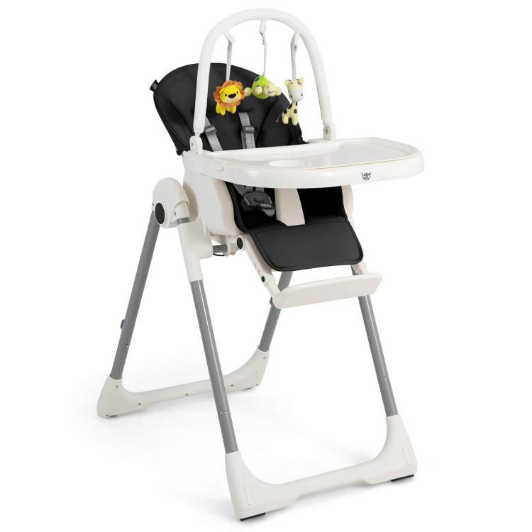 Nursery Furniture |  4-in-1 Foldable Baby High Chair with 7 Adjustable Heights and Free Toys Bar Black Furniture Black