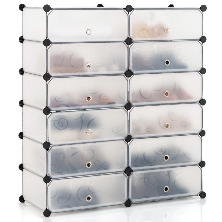 Shoe Racks & Storage Benches |  12-Cube DIY Portable Plastic Shoe Rack with Transparent Doors White Entrywaym Shoe Racks & Storage Benches