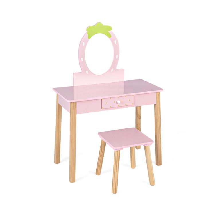 Toddler & Kids Room |  2-in-1 Children Vanity Table Stool Set with Mirror Pink Furniture Pink