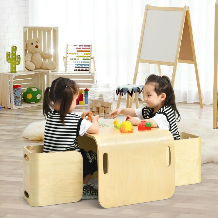 Toddler & Kids Room |  3 Pieces Kids Wooden Table and Chair Set Natural Furniture Natural