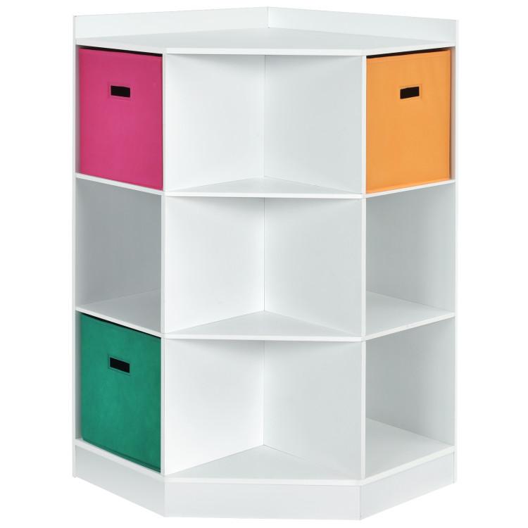 Toddler & Kids Room |  3-Tier Kids Storage Shelf Corner Cabinet with 3 Baskets White Furniture Toddler & Kids Room