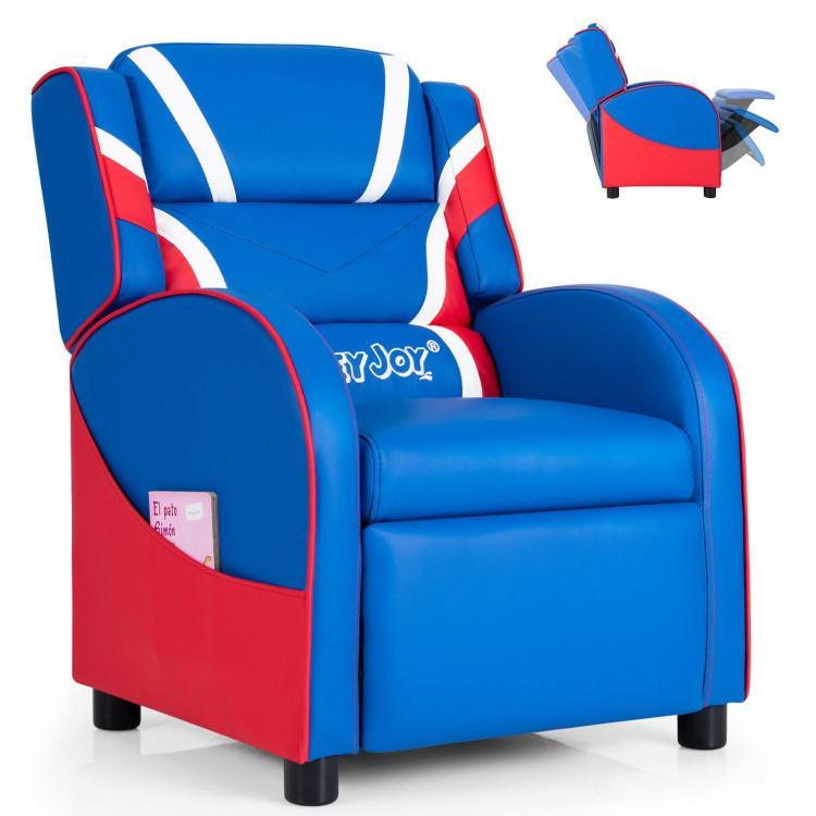 Toddler & Kids Room |  Kids Leather Recliner Chair with Side Pockets Blue Furniture Blue