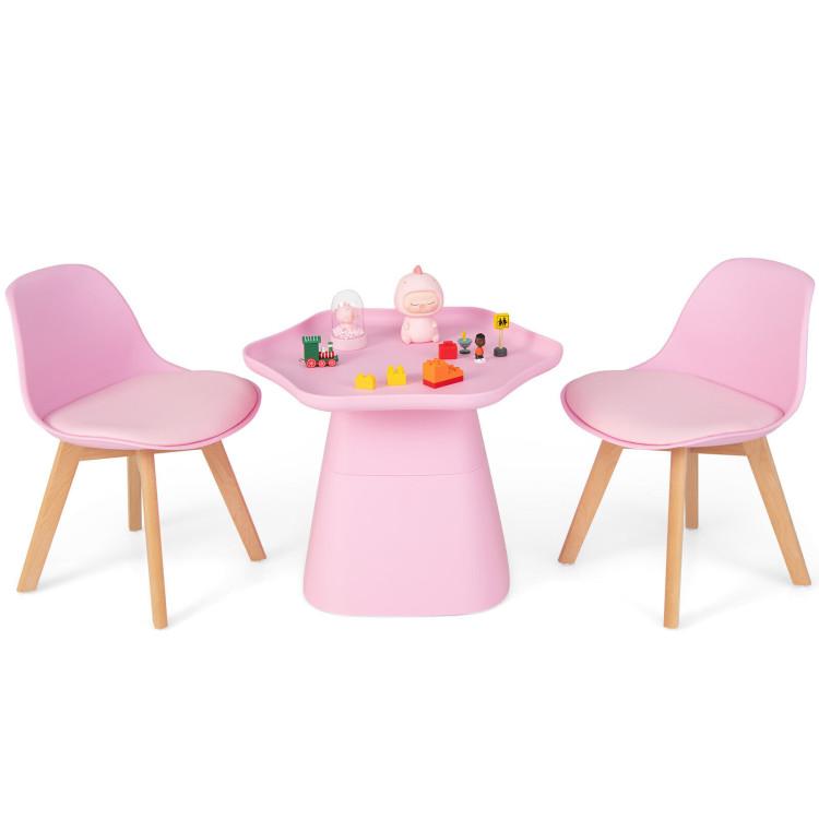 Toddler & Kids Room |  Wooden Kids Activity Table and Chairs Set with Padded Seat Pink Furniture Pink